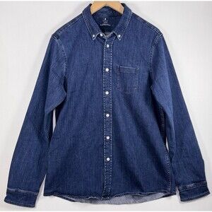 Seagale Mens XXL Denim Shirt Blue Tencel Stretch Long Sleeve Button Down Casual